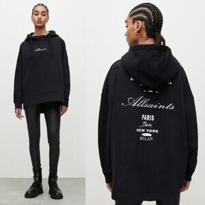 AllSaints Vita Eite Black Hoodie Boyfriend Sweatshirt Oversized Logo Small